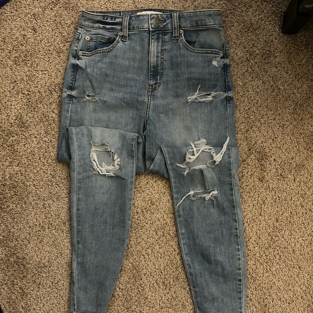 DAZE DENIM Moneymaker Light Blue Distressed High Rise Skinny Jeans